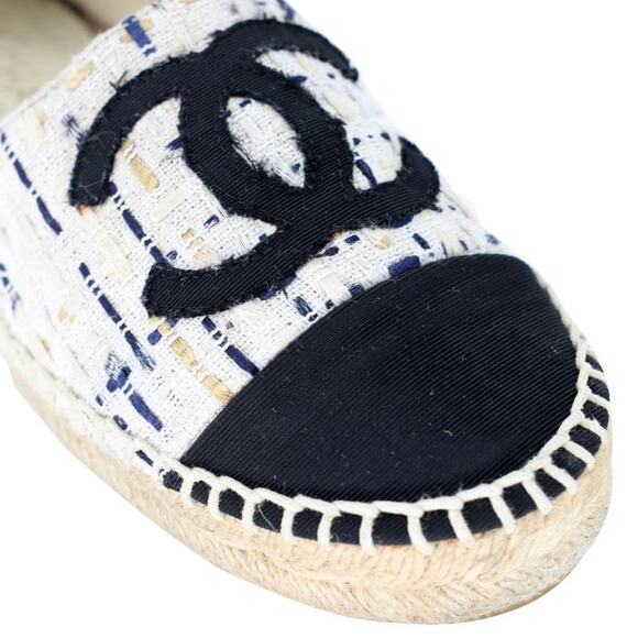 Chanel Espadrille 35 Tweed Leather Cap Toe Flats CC-S0207P-C039 - Picture 8 of 12